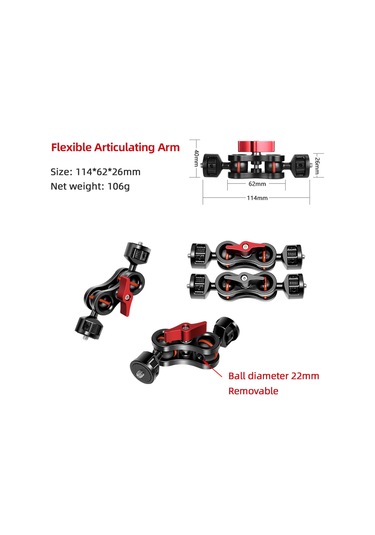 Teltree Siyah Alüminyum Fleksibl Kamera Braketi - Çift 1/4" Vida Bağlantısı, İki Top 360 Döner Mikrofon/monitör/led Işık Tutucu