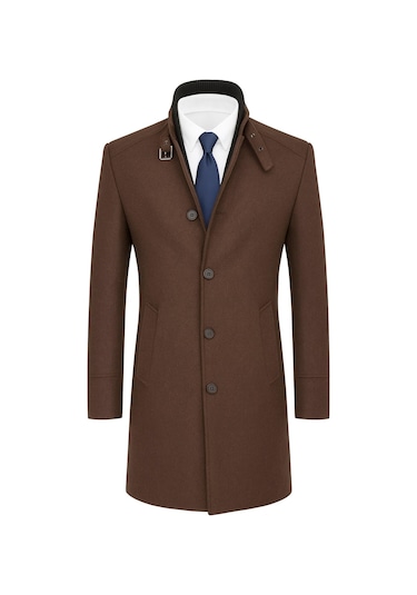 Erkek Slim Fit Kaşe Kaban Çıkarılabilir Ribanalı Fermuarlı Yaka, S Xxl Kahverengi