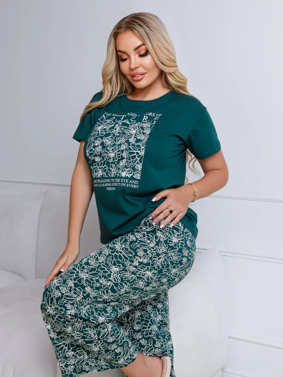 Samaa Pamuklu Pijama Pantolonlu Ve Tişörtlü Ev Kostümü 484343127 Koyu Yeşil