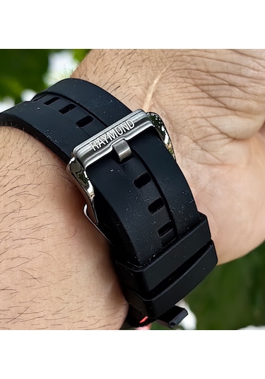 Raymond Star Seri Siyah Silikon Kordon Erkek Kol Saati Siyah