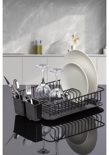 Okyanus Home Tek Katlı Modern Tabaklık - Bulaşıklık Siyah