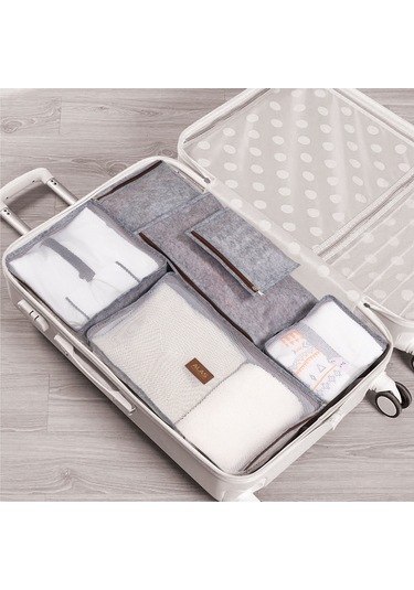 Derili Lüks Keçe 6 lı Bavul Organizer Seyahat Çantası 104522 GRİ