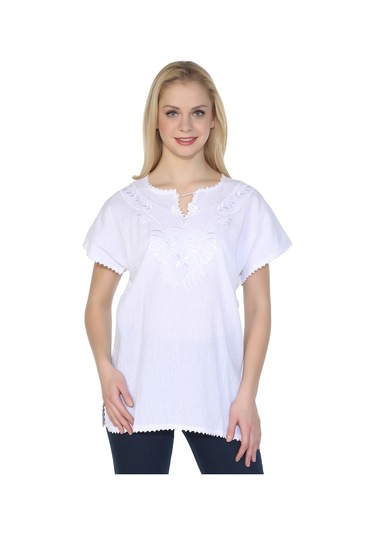 Kısa Kol Şile Bezi Naz Bluz Beyaz Byz