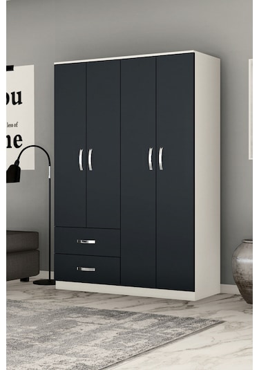 Metalia Gm 074 4 Kapı 2 Çekmeceli Antrasit Kapaklı Gardrop