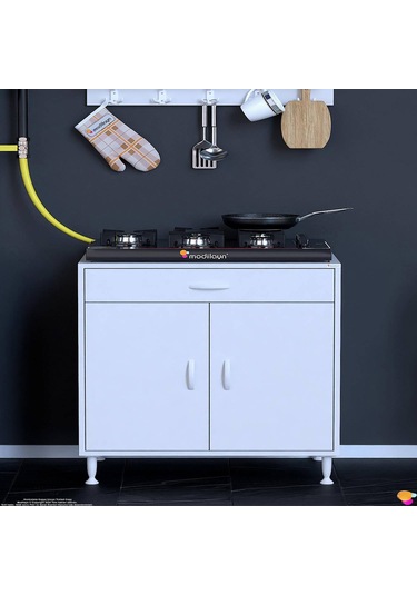 Modilayn Qplas Xxxl Set Ocak Altı Dolap 80x88x48 Cm Çekmeceli, Kapaklı 2 Göz Raf Bölmeli Beyaz