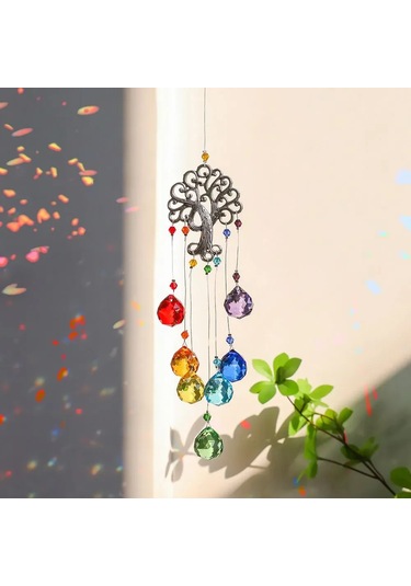 Kangvka "k9 Kristal Cam 'yaşam Ağacı' Güneş Tutucu, Parlak Işık Yansımaları, Bahçe Pencere Dekoru, Zil Çarkı"