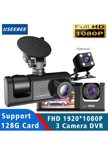 Ir Gece Görüşlü Döngü Kaydı Ve 2 1080p Ips Ekranlı 3 Kanallı Araç Kamerası 3 Kamera, Dvr Kaydedici, Video Kaydedici, Araç Dvr