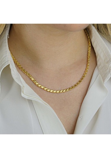 Modagümüşevi Altın Kaplama 4 Mm 925 Ayar Gümüş Pullu Zincir Kolye 59 Cm