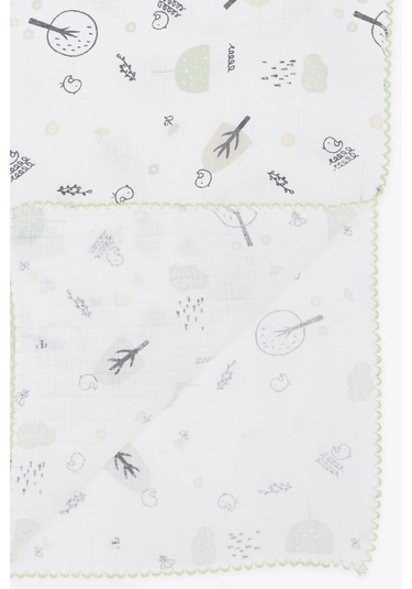 Breeze Yenidoğan Bebek Müslin Battaniye Bahar Temalı Kuş Desenli Ekru - Ekru