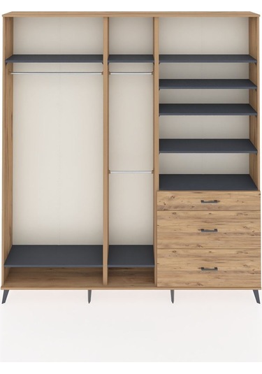 Arges Dolap 9 Raflı 3 Çekmeceli 3 Askılı 220x30x243 Çam-antrasit/çam Antrasıt/atlas Çam