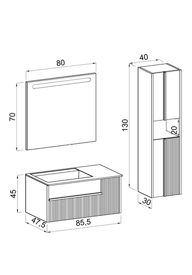 Sable 85 Cm Beyaz Lavabolu Banyo Dolabı - Siyah Beyaz (boy Dolap Dahil) Beyaz - Siyah