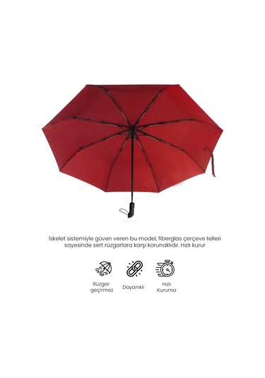 Biggdesign Moods Up Premium Bordo Otomatik Şemsiye, Rüzgara Dayanıklı, Hızlı Kuruyan, Hafif, Kılıflı Çok Renkli