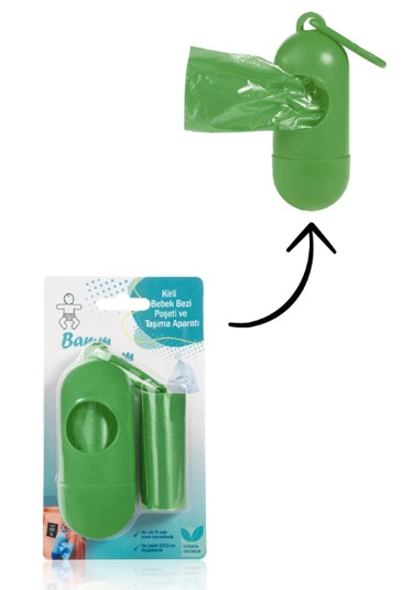 Bamm Bamm Kirli Bebek Bezi Çöp Poşeti Çanta Boy Taşıma Çantası Yeşil