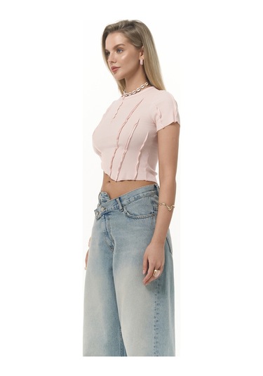 Norris Asimetrik Pembe Crop Pembe