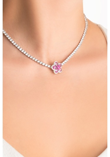 Pembe Rüzgar Çiçeği 18 Ayar Beyaz Altın Kaplama Gümüş Charm