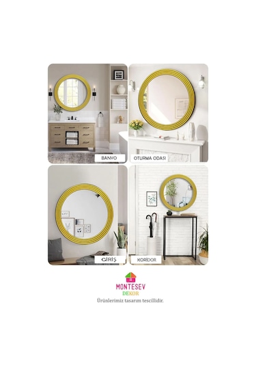 Zümrüt Gold Dekoratif Ayna Yuvarlak Işlemeli Duvar Aynası 43 Cm Altın