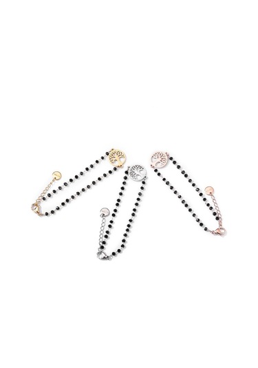 Gümüş Paslanmaz Çelik Hayat Ağacı Charm Bilezik Kadınlar Için Siyah Kristal Boncuk Zincirler Bilezik Kızın Parti Moda Kadın Takı