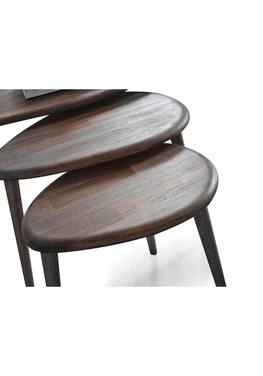 Masif Doğal Ahşap Zigon Sehpa 3'lü Set, Modern Antrasit Yan Sehpa