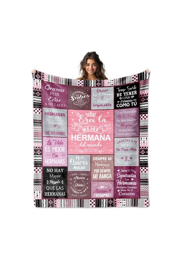 Reedark Hermana Harf Desenli Kalın Letto Kumaşı: Klima Odası Uyku Battaniyesi, Baba Anne Hediyesi, 130x150 Cm Çok Renkli