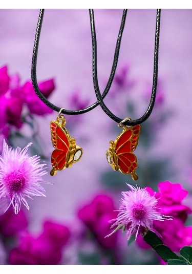 Kelebek Kırmızı Renkli İki Adet Mıknatıslı Çift Sevgili Anahtarlı Çok Renkli