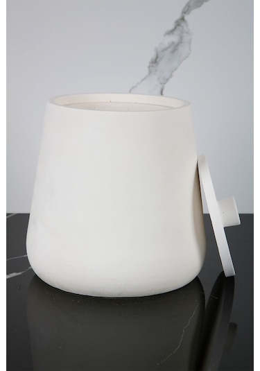 Betonmall 4 Parça Mermer Desenli Beton Banyo Wc Seti Tuvalet Fırçası Çöp Kovası 4 Litre - Sade Beyaz Sade Beyaz