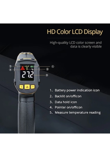 Honeybeeshop Kıyaslamasız Kızılötesi Termometre Lazer Sıcaklık Ölçer Renkli Lcd Ekran -50c 390c -58f 734f