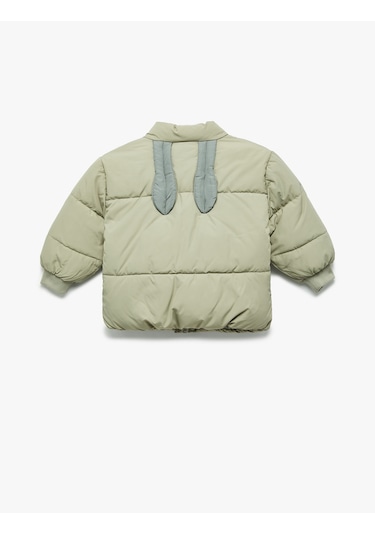 Koton Uzun Kollu Cepli Pamuk Astarlı Dik Yaka Şişme Mont Yeşil 6wmb20005tw Yeşil