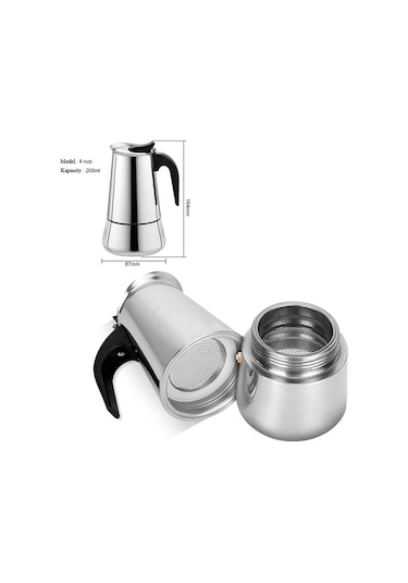 Paslanmaz Çelik Ocak Üstü 4 Cup Fincan Moka Pot Espresso Cin285-4