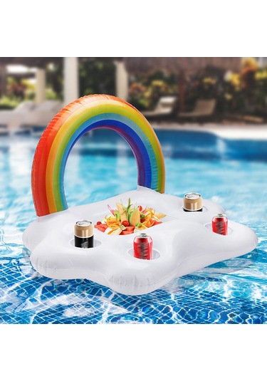 Konesam Renkli Bulut Şeklinde Havalandırmalı Su Üstü İçecek Tutucu - 4 Bardaklık Ve Buzluk Özelliği İle Havuz Ve Partiler İçin