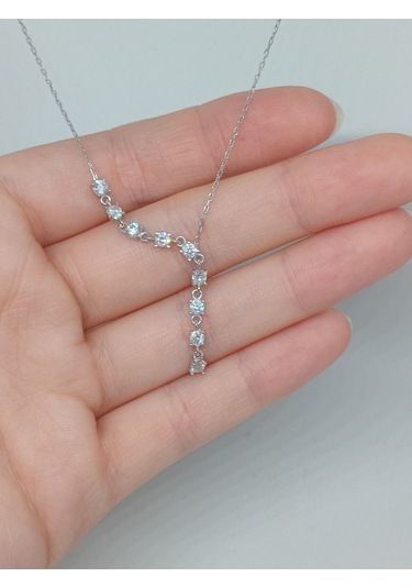 Zirkon Taşlı 925 Ayar Gümüş Y Kolye Zarif Ve Işıltılı Tasarım Gümüş