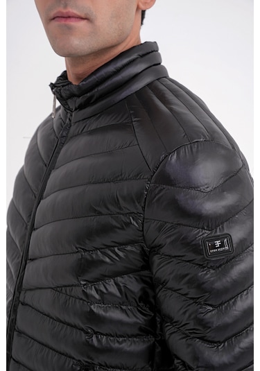 Slim Fit Hakim Yaka Yan Cepli Kaz Tüyü Siyah Şişme Mont Mt 176 Siyah