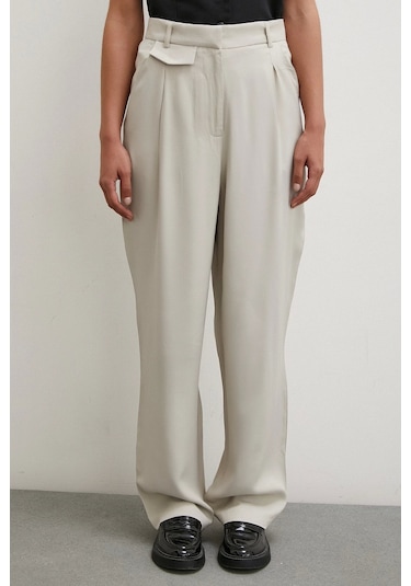 Never More Kemer Detaylı Klasik Pantolon Taş