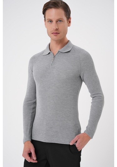 Tr 878 Triko Slim Fit Gri Basic Gri