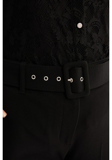 Cep Detaylı Kemerli Klasik Pantolon-1606 Siyah