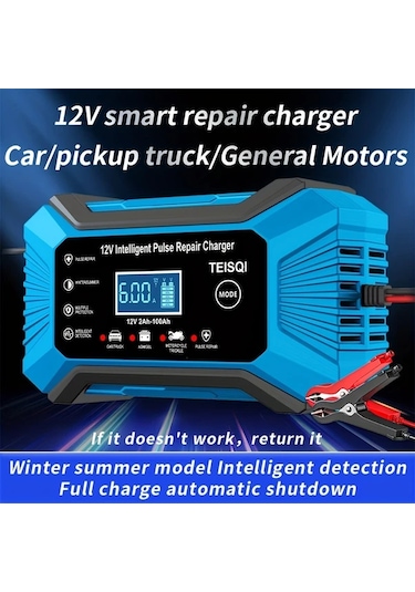 Boatshop1 Teısqı 12v 6a Hepsi Sarı Akıllı Araç Akü Şarj Cihazı Lcd Ekranlı Otomatik Mod Değiştirme Avrupa Düzenlemeleri