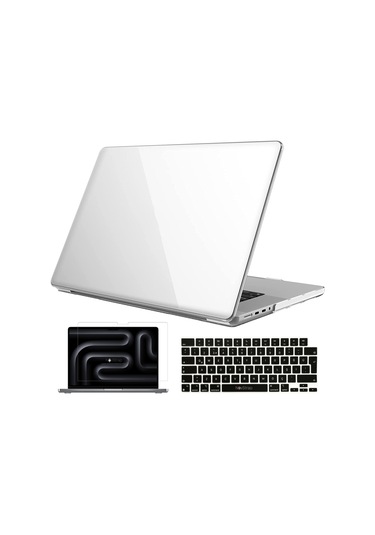 Novstrap  Macbook Pro 16 İnç M3 A2991 İle Uyumlu Parlak Kılıf + Siyah Klavye Kılıfı + Film Karışık Çok Renkli