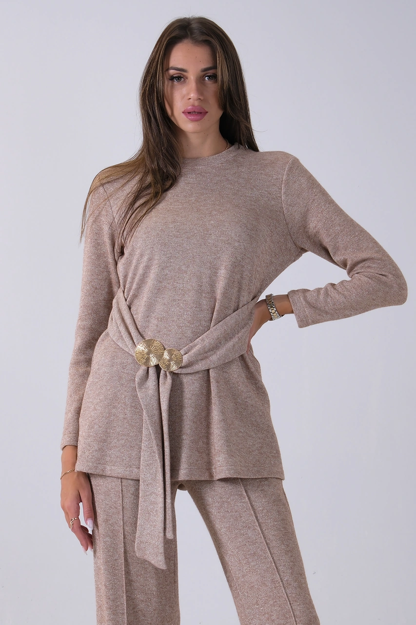 Feminist Taş Altın Toka Detaylı Pantolonlu Takım 4577282.50 Taş