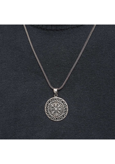 Gümüş Viking Pusula Erkek Kolye