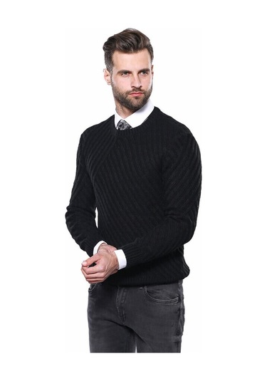 Desenli Bisiklet Yaka Siyah Triko Wessi 001