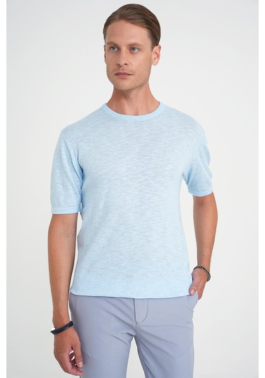 Comfort Fit Bisiklet Yaka Kısa Kol Spor Mavi Triko Tr 881 Mavi