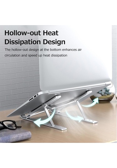 Lemestar Alüminyum Notebook Tutucu: 6 Seviye Yükseklik Ayarlı, Soğutucu Fonksiyonlu, Taşınabilir Katlanabilir Bilgisayar Yükseltici Gümüş