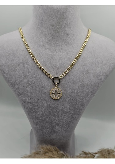 14k Altın Kaplama Gurmet Zincirli Mina Kolye Altın