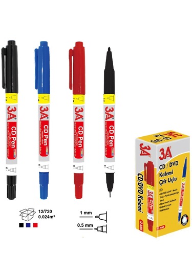 3a Asetat Kalemi Çift Taraflı S-m Mavi 12li Pk.