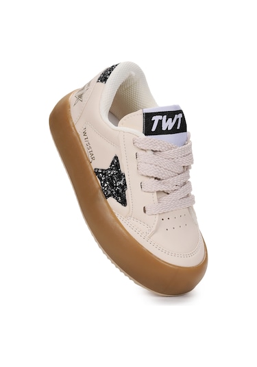 Kiko Kids Rida Günlük Bağcıklı Kız Çocuk Spor Ayakkabı Krem - Siyah Krem - Siyah