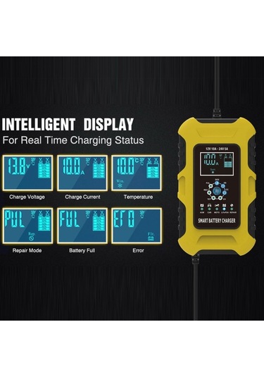 Foxsur 10a 12v 7-segment Motosiklet/araba Akıllı Akü Şarj Cihazı Sarı