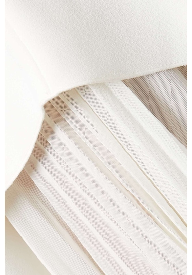 Acler Sudden Midi Elbise - Bonded Crepe - Asimetrik Yaka, Şeffaf Yan Panel Detaylı Beyaz
