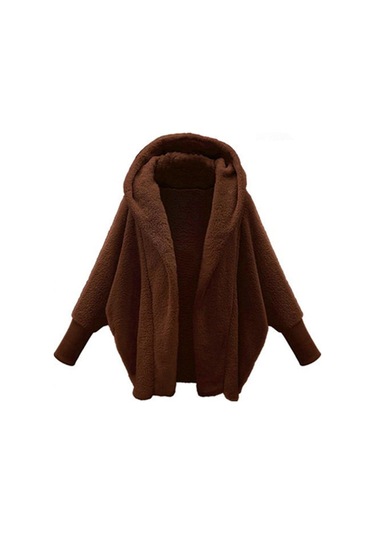 Sonbahar Ve Kış, Kadın Giyim Düz Renk Uzun Kollu Kapşonlu Bol Peluş Ceket Kadın Koyu Kahverengi Sonbahar Ve Kış, Kadın Giyim Düz Renk Uzun Kollu Kapşonlu Bol Peluş Ceket Kadın Koyu Kahverengi