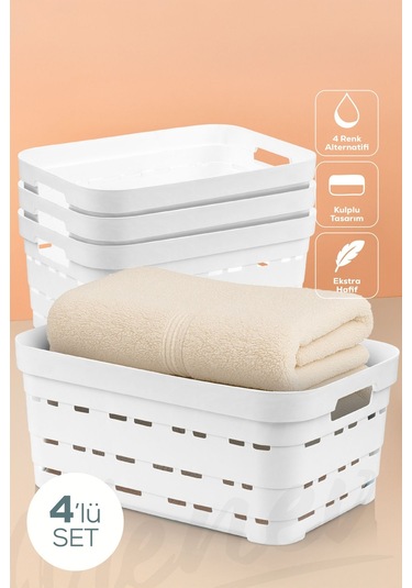 Vienev 4'lü 10,8 Litre Delikli Saklama Kutusu Beyaz Beyaz