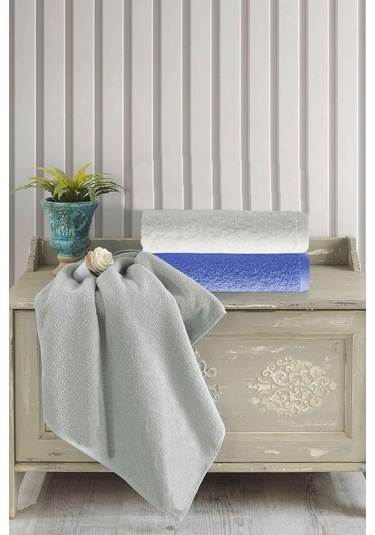 3 Lü Renkli El Yüz Havlu Seti %100 Pamuklu Natural Harmony Mavi