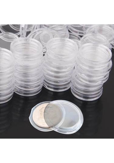 Suntek 100 Adet Temizle Coin Kapları Konteynerler Kutuları 20mm